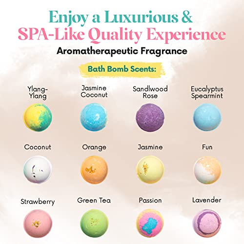 Marvelous Essentials Bath Bomb Gift Set For Women | 12 Aromatherapy Bathbombs Crafted From Pure Essential Oils | Fizzy Spa Relaxing Bubble Bath Bombs Make A Great Gift Idea For Women & Kids #TOP2