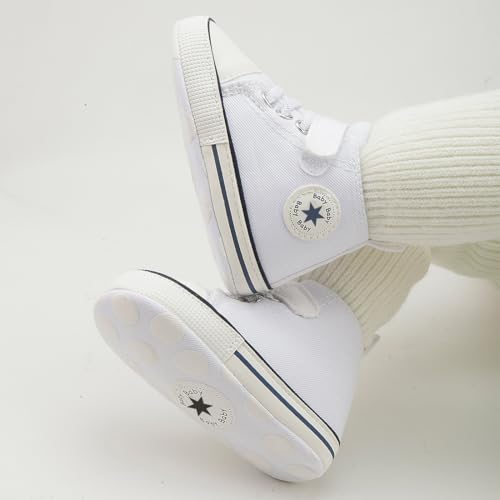 Image of Unisex Baby Girls Boys Canvas High-top Shoes, Newborn Infant Anti-Slip Soft Sole Frist Walking Breathable Sneakers