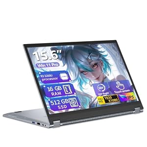 PC Portatile 2-in-1 Touchscreen da 15,6 Pollici, Win 11 Notebook con Ryzen 3 3200U Processore, Laptop 16GB RAM 512GB SSD, Computer Portatile 360&deg; Rotation Touchscreen 1080P FHD RJ45 USB3.0 Mini-HDMI