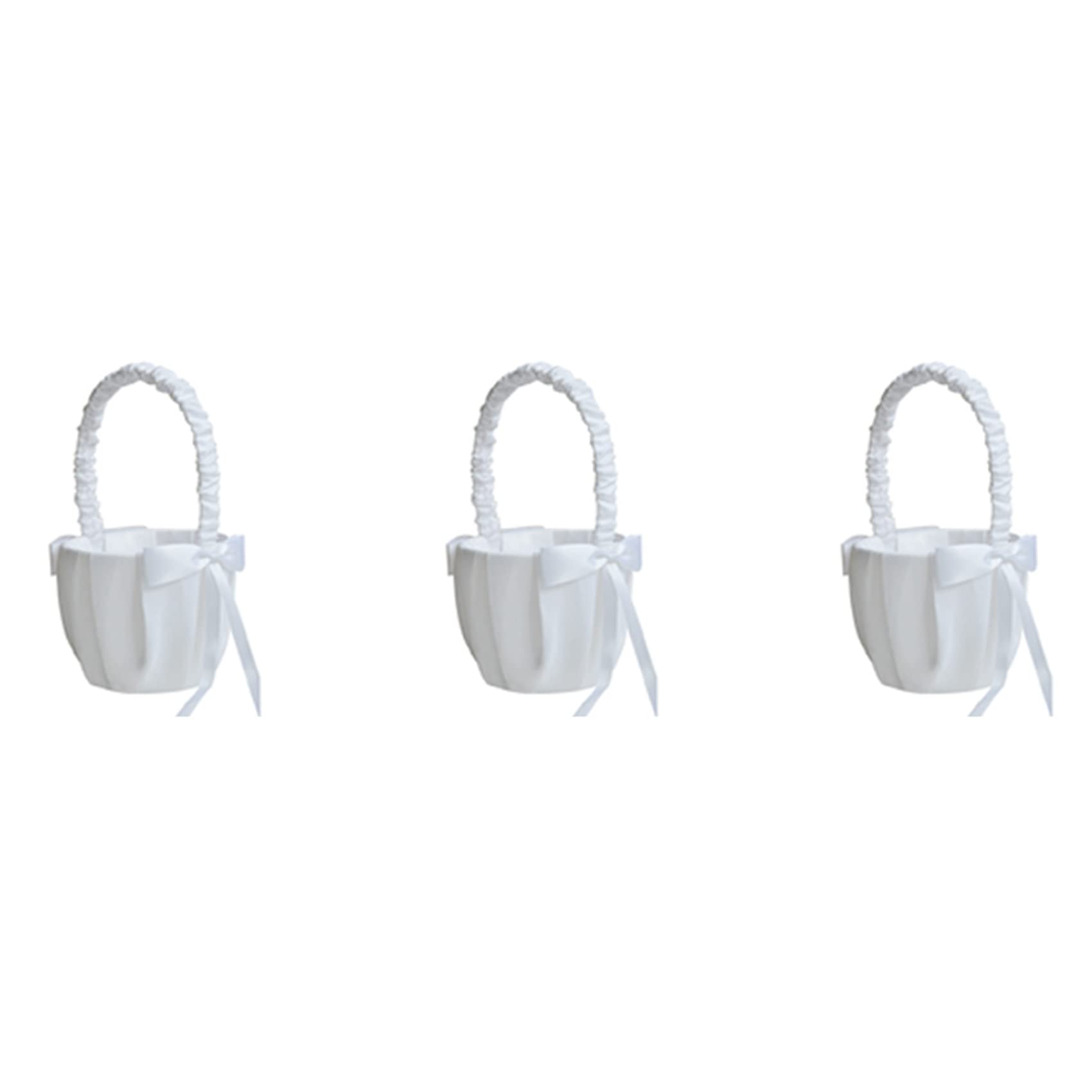 Hndhbfgrt 3X Romantic Bowknot White Satin Wedding Ceremony Party Flower Girl Basket