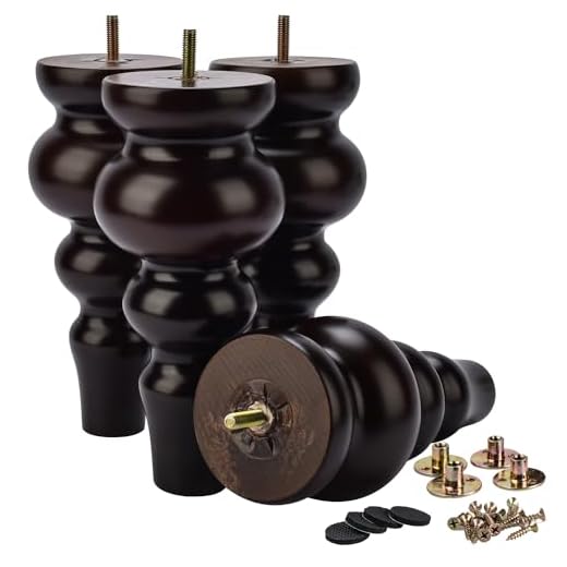 La Vane 8.5 inch / 22cm Wooden Furniture Legs, 4PCS Soild Wood Turned Spindle Walnut Replacement Spool Feet with Pre-Drilled M8 Inch Bolt & Mounting Plate for Couch Sofa Armchair Dresser Chest