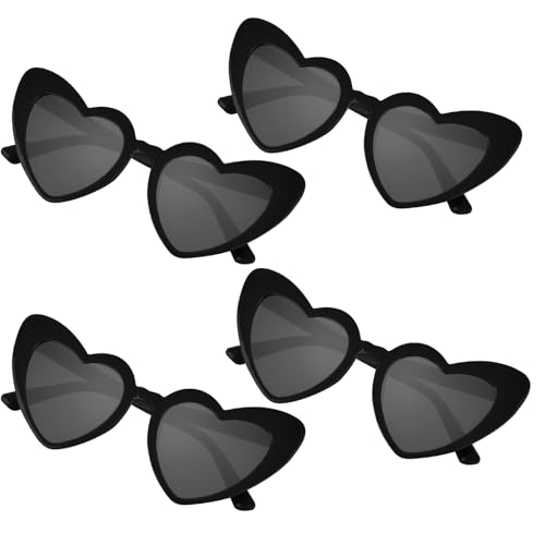 NACHLYNN 4 Pairs Heart Shaped Sunglasses Bachelorette Sunglasses Love Vintage Heart Glasses for Women Party Weddings (4, Black)