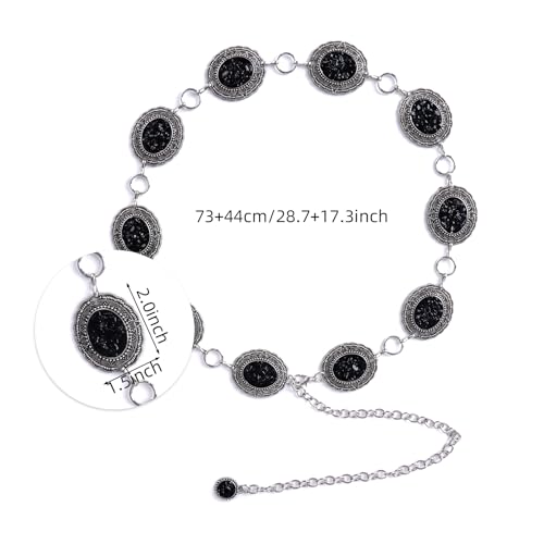 Western Concho Chain Belt Women Cowgirl Turquoise Boho Diamond Gems Metal Waist Chain Belt for Dresses Jeans2