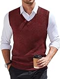 COOFANDY Men V Neck Sweaters and Pullovers Sleeveless Slim Fit Formal Business Casaul Sweater Vest Deep Red