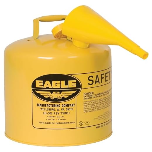 Eagle UI-50-FSY Yellow Galvanized Steel Type I Diesel Safety Can with Funnel, 5 gallon Capacity, 13.5" Height, 12.5" Diameter