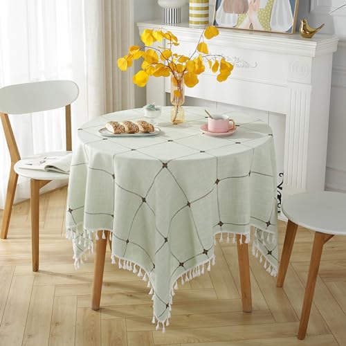 Nappe ronde 280 cm en polyester lavable avec broderie et pompons Beydodo