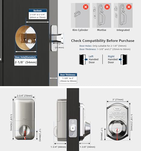TEEHO TE002 Fingerprint Door Lock - Keyless Entry Electronic Keypad Deadbolt with 2 Backup Keys - Auto Lock - Easy Installation - Smart Locks for Front Door - Satin Nickel by TEEHO - Image 6