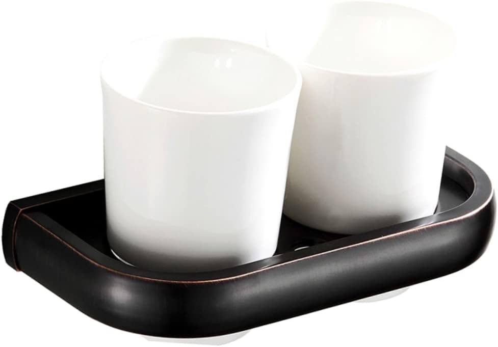 Vintage Double Cup Holder Wall-Mounted Toothbrush Cup Rack Bathroom Accessory
