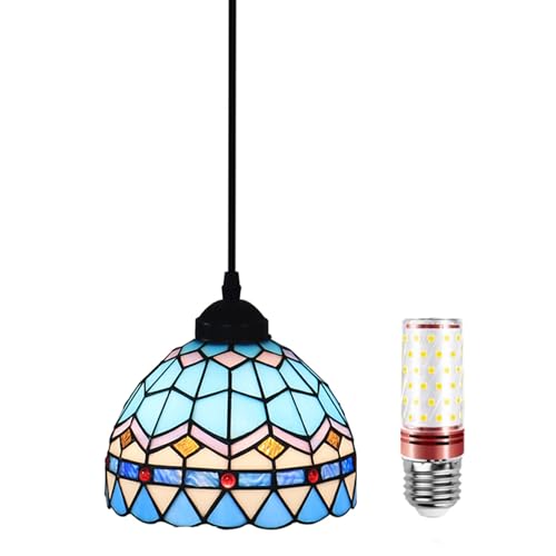 Uziqueif Lustre Chambre, Tiffany Lampe Suspendue, Lustres Verre Vintage, E27 Lampe Plafond, Suspension Luminaire pour Cuisine Salon Salle Manger Couloir,...