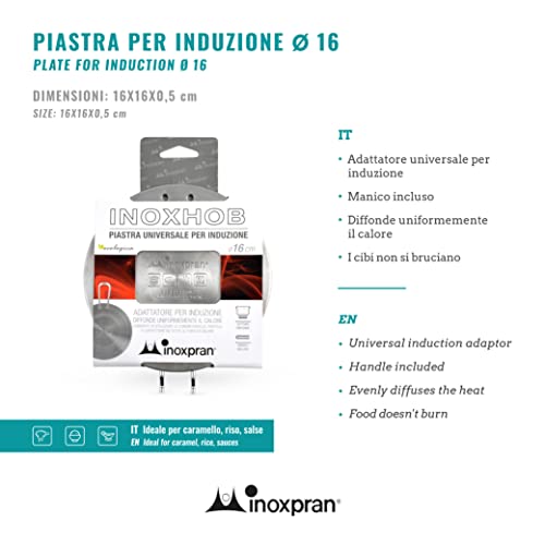 Inoxpran - Piastra Universale per Induzione in Acciaio Inossidabile, 16x16x0,5 cm, Piastra Dotata di Manico per Maneggiarla con Cura, Adatta a Tutte le Pentole e Padelle, Pratica e Comoda da Usare - 4