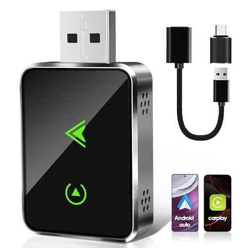 PURSPIR Wireless Adapter 2-in-1 for CarPlay/Android Auto, 2025 Upgraded Conversion from Wired to Wireless with USB/Type-C, Stable Connection and No Delay, Compatible with iPhone/Android