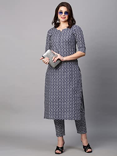 Image of ANNI DESIGNER Women's Cotton Blend Printed Straight Kurta With Pant