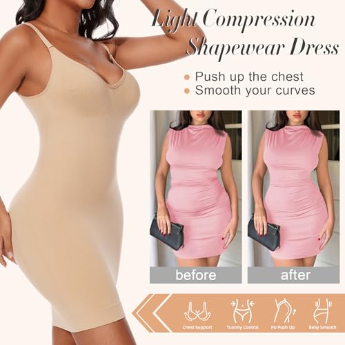 Image of Betaven Strapless Shapewear Dress Full Slip Dress for Women Seamless Body Shaper Under Dresses Tummy Control Dress