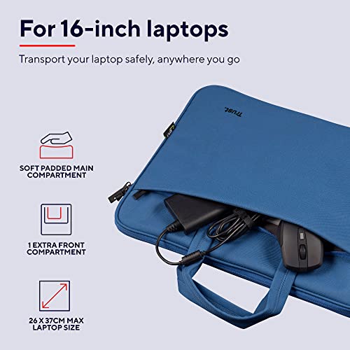 Trust Bologna Slim Eco Borsa per Laptop fino a 16", Borsa per Laptop Sostenibile in Plastica Riciclata, con Tracolla, Custodia per Viaggio, Lavoro, Ufficio, Scuola - Blu - Immagine 3