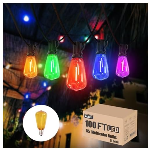 100Ft Multicolor Outdoor String Lights LED Dimmable Multi Colored Patio Lights Outdoor Waterproof with 55pcs ST38 Edison Colored Bulbs Shatterproof Colorful String Lights for Outside Bistro Christmas
