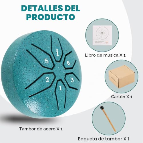 Miniatura 4 de Eastrock Mini Tambor De Lengua De Acero, 7,6 Cm, 6 Notas, Instrumento De Percusión, Tambor De Mano, Tambor De Panda Con Mazos, Libro De Música Verde