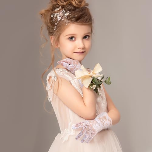 4 Pairs Tea Party Gloves for Little Girls Kids Lace Short White Satin Princess Dressing Gloves with Bows for Party2