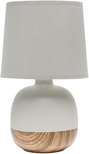 Simple Designs LT2078-LWG - Lámpara de mesa pequeña de mediados de siglo, madera clara y gris claro