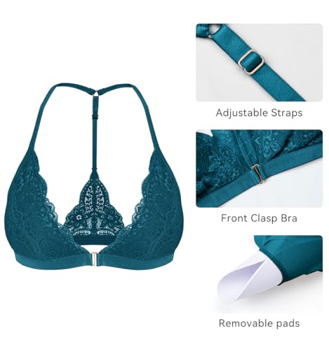 Image of SHEKINI Women's Lace Bra Wireless Padded Triangle Bralettes for Women Front Closure Halter Bras for Women