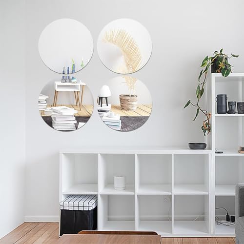 Image of NEILL Acrylic Silver Mirror, 6 inches Round (Pack of 4 Pcs), Frameless Silver Round Wall Mirror for Bathroom, Entryway, Bedroom, Wedding Table Centerpiece, (Thickness - 2 mm)