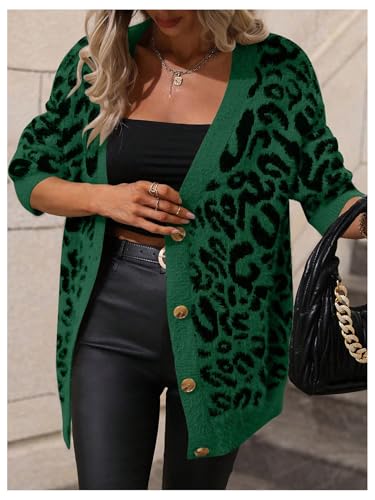 Image of SOLY HUX Women's Leopard Print Cardigan Sweaters Button Down V Neck Long Sleeve Fuzzy Cardigans
