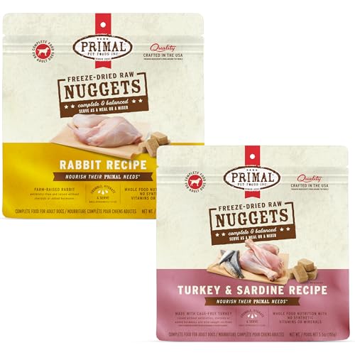 Primal Freeze Dried Cat Food Nuggets, Rabbit 5.5oz & Turkey 5.5oz, Premium, Healthy, Grain Free, High Protein Raw Cat Food with Probiotics - Thanksgiving & Christmas Holiday Bundle