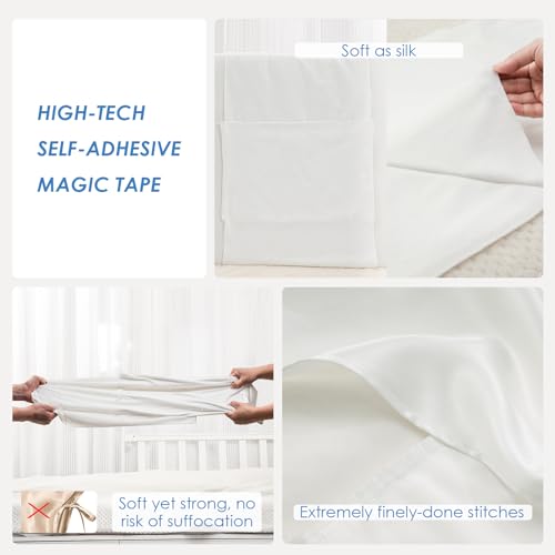 Image of PROMEED 2 Pack 100% Mulberry Silk Crib Sleeve for Baby Hair Loss Prevention, Premium 23 Momme Natural Silk Bassinet Slip for Bassinets /Cradles /Cots /Cribs (White)