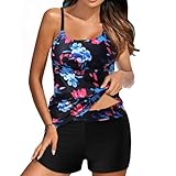 Tankini for Women with Shorts UK Sale Clearance,Two Piece Swimsuits Boyleg Tummy Control Swimwear Vintage Floral Print Swim Tank Tops High Waist Trunks Beach Bathing Suit Sets Ladies