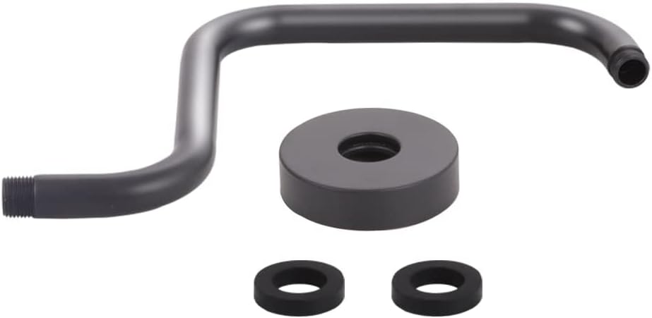 13 Inch High Rise Shower Arm Extension, Fixed Shower Head Extension Arm for Rain Shower Head, S Shaped Shower Head Extension with Flange,Standard 1/2"G Connection Matte Black
