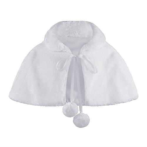 1Y-10Y White Ivory Off Pink Flower Girl Faux Fur Wraps Cape Kids First Communion2