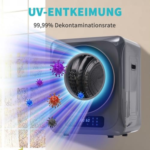 Secado sin gérmenes con luz ultravioleta: secadora de acero inoxidable para montaje en pared (3-4 kg, 850 W, 60 dB silencioso), 6 programas, especialmente adecuada para ropa de bebé, alérgicos e