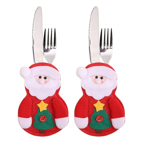 Kaleora 2 Stück Weihnachten Besteckhalter, Weihnachtsmann Bestecktasche, Weihnachts Tischdeko, Besteckhalter Weihnachten Filz für Tischdekoration...