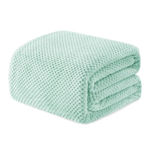 Exclusivo Mezcla Decke Kuscheldecke Flauschig Fleecedecke Wohndecke mit Waffelmuster, Leichte, Weiche & Warme Sofadecke Bettüberwurf, 150x200 cm Mintgrün