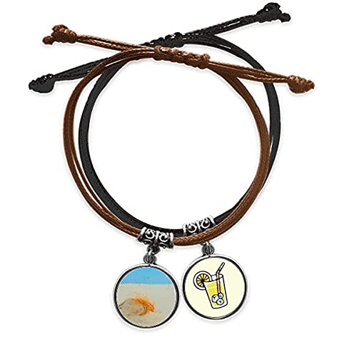 Tableau océan plage avec bracelet corde cuir et chaîne fait main