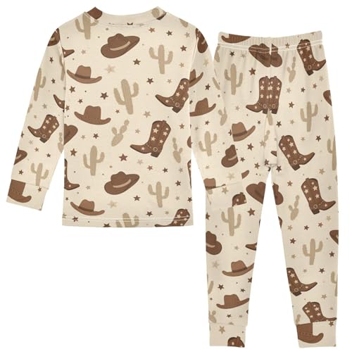 Pajama Sets Long Sleeve Western Cactus Cowboy Boots Soft Comfy Sleepwear 2 Piece PJS 3-8T3