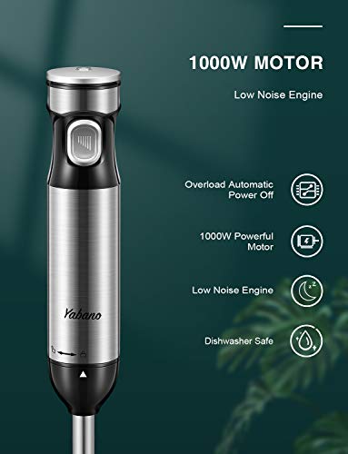 Yabano-Batidora-de-Mano-1000W-Minipimer-4-en-1-Batidora-Varillas-Inteligente-Batidora-Electrica-con-Turbo-para-Smoothie-4-Cuchillos-y-Acero-Inoxidable-Cepillado-de-Material-Sin-BPA