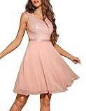 Dressystar Women's V Neck Short Sequin Prom Dress Glitter A-line Swing Cocktail Party Dresses Knee Length SQ10 Blush XS