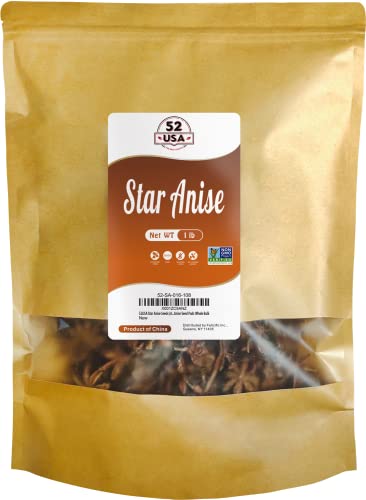 52USA Star Anise Seeds (Anis Estrella) 16OZ, Whole Chinese Star Anise Pods, Dried Anise Star Spice, Star Anise Seed Pods Whole Bulk