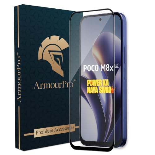 Image of ArmourPro Tempered Glass for Poco M8x - 9H Screen Protector with Black Border, Anti Scratch, Edge-to-Edge Coverage, HD Clarity, Smooth Touch, Case Friendly | Black