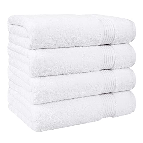 Cotton Paradise Bath Towels, 100% Turkish Cotton 27X54 Inch 4 Piece Bath Towel Sets For Bathroom, Soft Absorbent Towels Clearance Bathroom Set, White Bath Towels #TOP1
