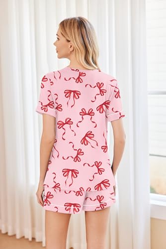 Image of Ekouaer Pajamas for Women Set Short Sleeve Loungewear Soft Pjs Shorts Set | V Neck Sleepwear with Pocket,Comfy Lounge Sets,Comfortable Fit,lightweight,Maternity,Gift,Sleeping & Bedtime,Lounging at Home