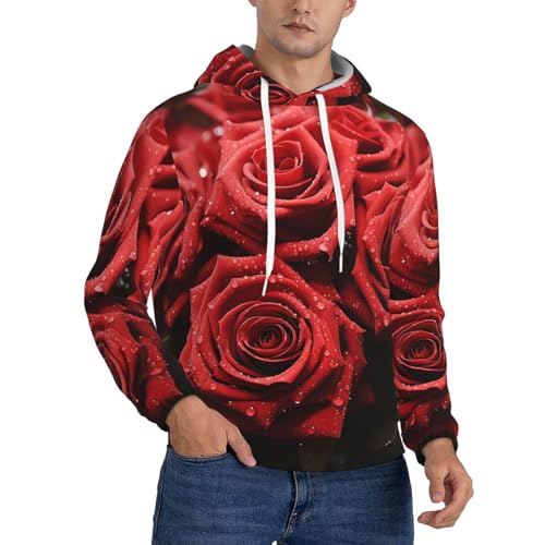 Men's Fleece Pullover Hoodie Long Sleeve Hooded Red rose Sweatshirt Casual Shirts With Pockets 4X-Large