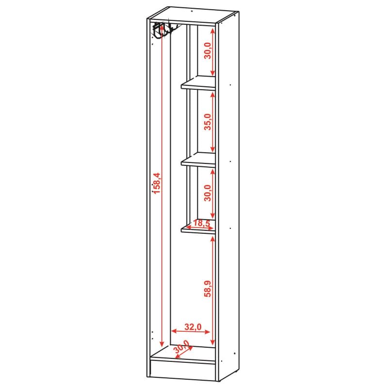 Armoire de Buanderie et Cellier Blanche 5 Niches Larg 35 Haut 170 Prof 31,8 cm