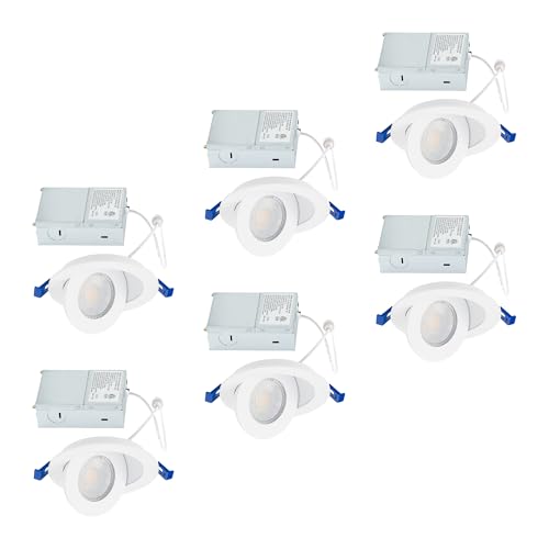 Builder Essential 5in 850 Lumens Round LED Recessed Light and Housing for Remodel or New Construction with 0-90 Degree Adjustable Trim 5-CCT 2700-3000-3500-4000-5000K in White (Pack of 6) IC-Rated