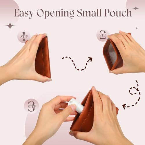ISKYBOB 4PCS Small Makeup Bag for Purse, Portable Lambskin Pocket Cosmetic Bag Squeeze Top Coin Purse for Women Snap Closure Organizer Pouch Mini Self-Closing Lipstick Pouchic for Travel (Business)3