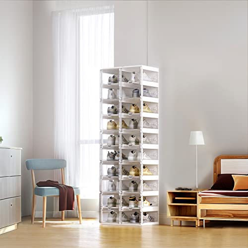 Image of ANTBOX Collapsible Shoe Boxes Clear Plastic Stackable, Quick Setup Drop Front Shoe Organizer, Display Storage Cabinet for Sneakers10 Tiers 20 Pairs