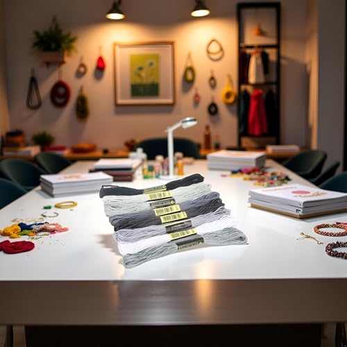 Image of 8Pcs 7.5m Multicolor Cotton Stitch Embroidery Thread Floss DIY Friendship Bracelets Floss Craft Sewing Skeins Grey Black White Fashion Embroidery Floss for Arts, Crafts and Sewing