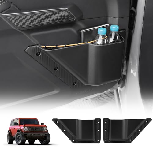 FIERYRED Front Door Storage Pockets for Ford Bronco 2021-2026 2PCS Front Door Side Organizer Box Storage Expansion Interior Cup Holder Accessories fit Bronco 2/4-Door Not for Sports