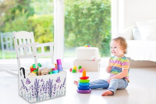 Image of Sanjiaofeng Rectangular Kids Basket Flower Storage Bins,Girls Storage Basket with Handles.Clothers,Books,Kid's Gifts Bins. (lavender)