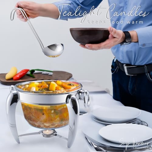 4 QT Soup Tureen Food Warmer Chafing Dish Buffet Set Glass Serving Chafer by Galashield - Used condition - Image 2